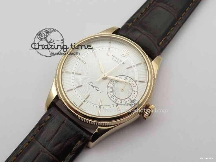 Dial White Stick Brown Best Leather A3165 Strap VF Date Cellini Edition Markers On RG 0910